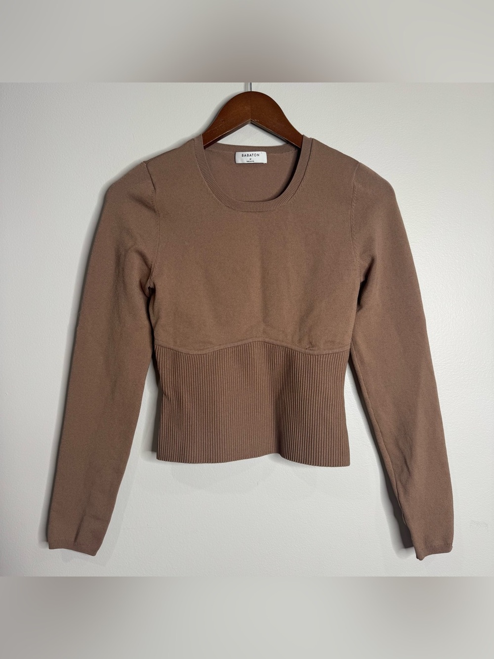 Sculpt Knit Empire Longsleeve Rib Knit Corset Top in Toasty Light Brown Medium